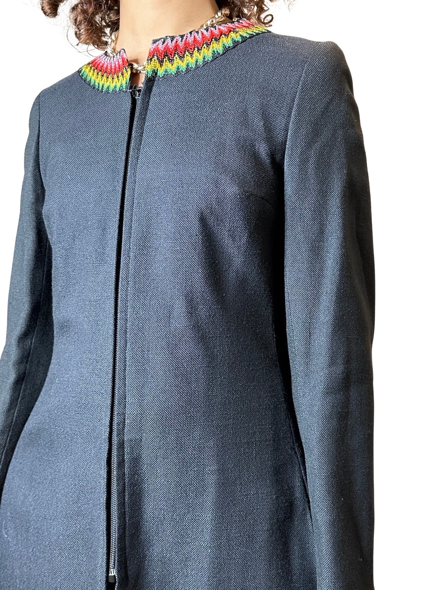 Original Vintage 1970's Black Boho / Hippie Wool Coat UK 8 - 12