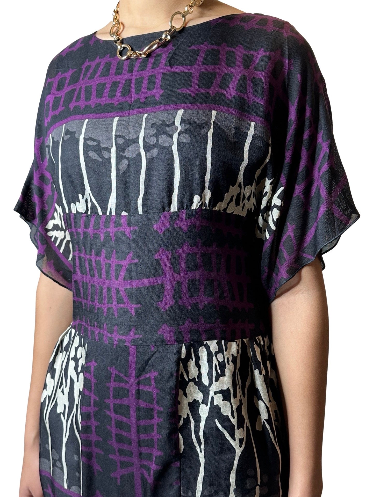 Original 1990's Vintage Purple / Black Dress UK 12 - 14