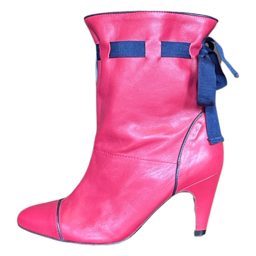 Preloved Red & Navy Leather Boots by Ravel UK 4