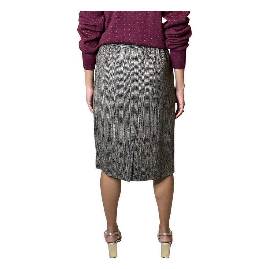 ORIGINAL VINTAGE SAINT LAURENT TWEED WOOL SKIRT UK 10 - 12