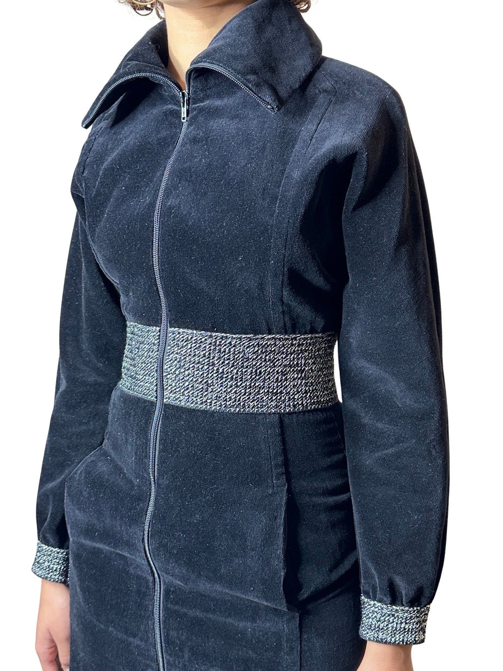 Original Vintage 1970's Pierre Cardin Black Velvet Maxi Dress UK 10 - 12