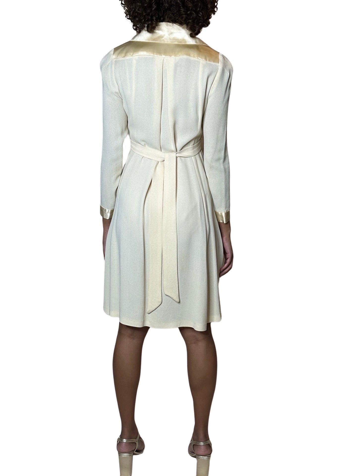 1970'S Gorgeous Vintage Cream Moss Crepe Wedding Dress Uk 8 - 12