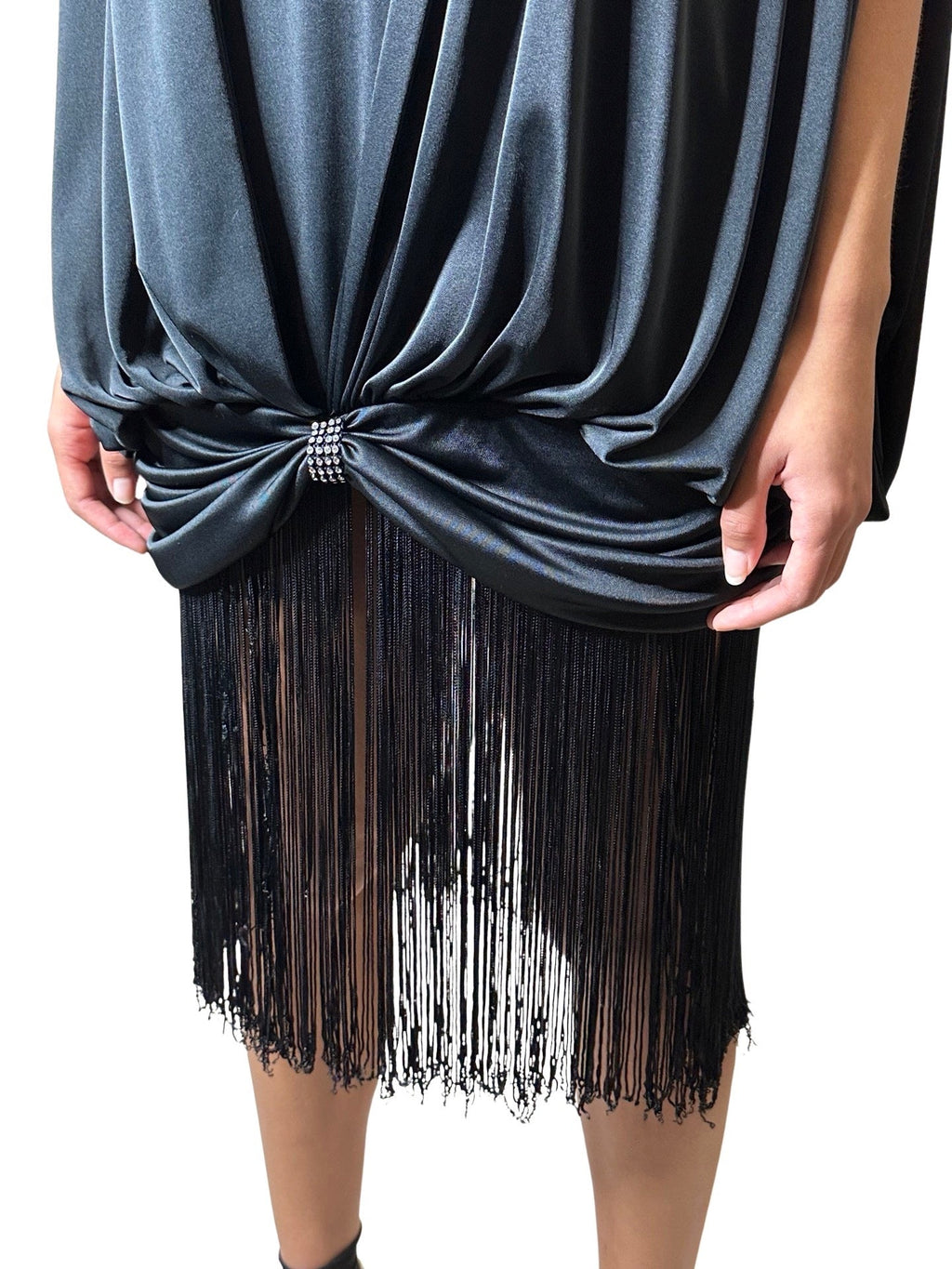 Unusual Original 1980's Vintage Black Dress with Fringing UK 8 - 14