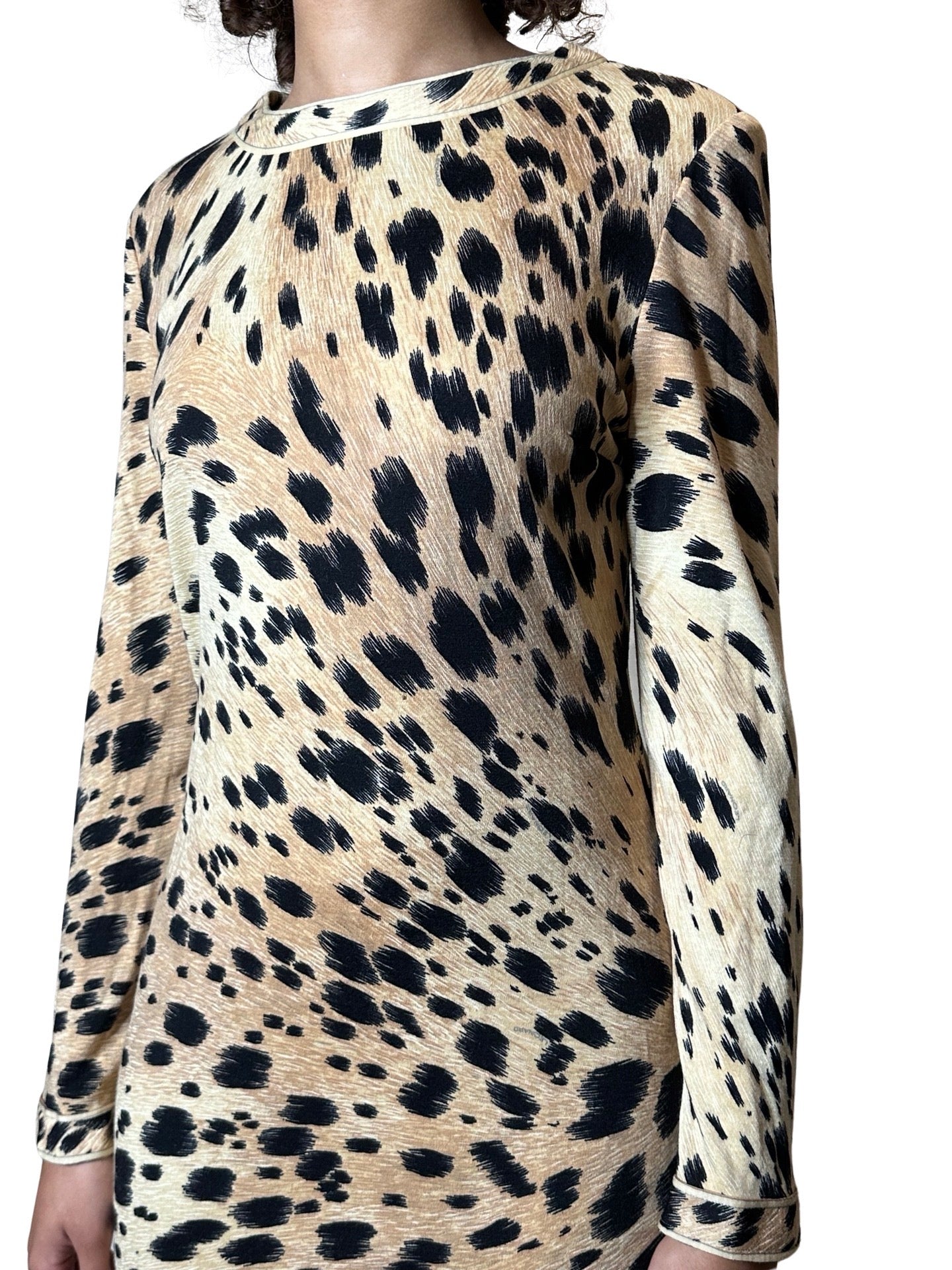 Original 1970's Vintage Leonard - Paris 100% Wool Leopard Print Dress UK 12 - 14