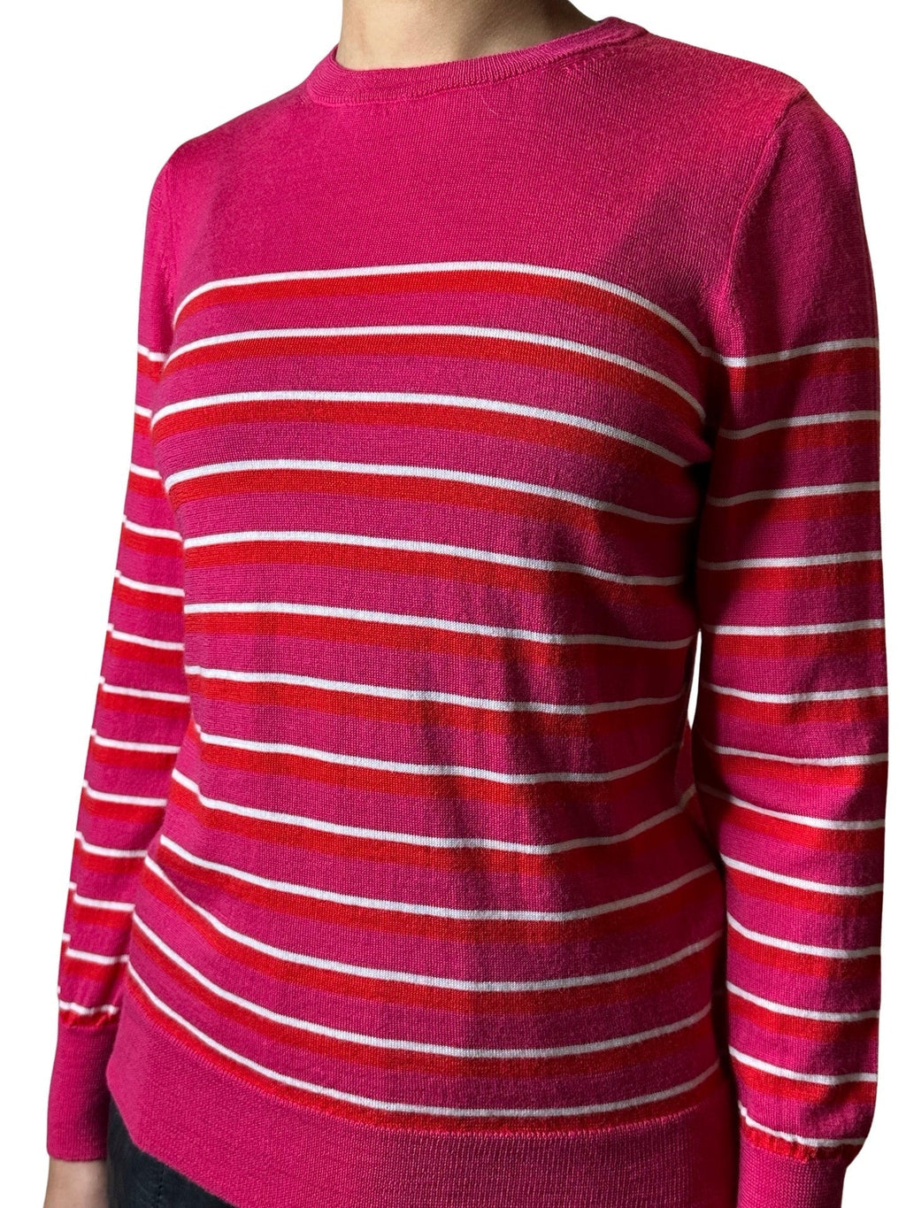 Original Vintage 1990's Merino Wool Striped Pink Jumper UK 8 - 12