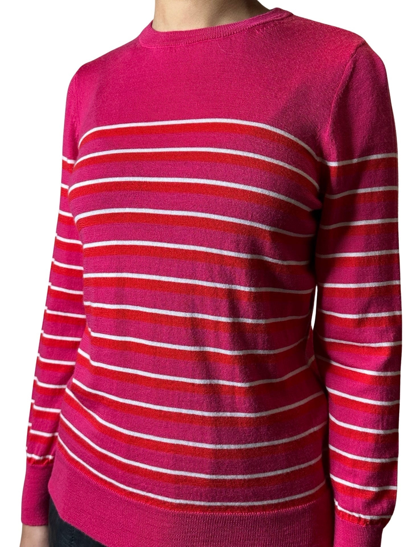Original Vintage 1990's Merino Wool Striped Pink Jumper UK 8 - 12
