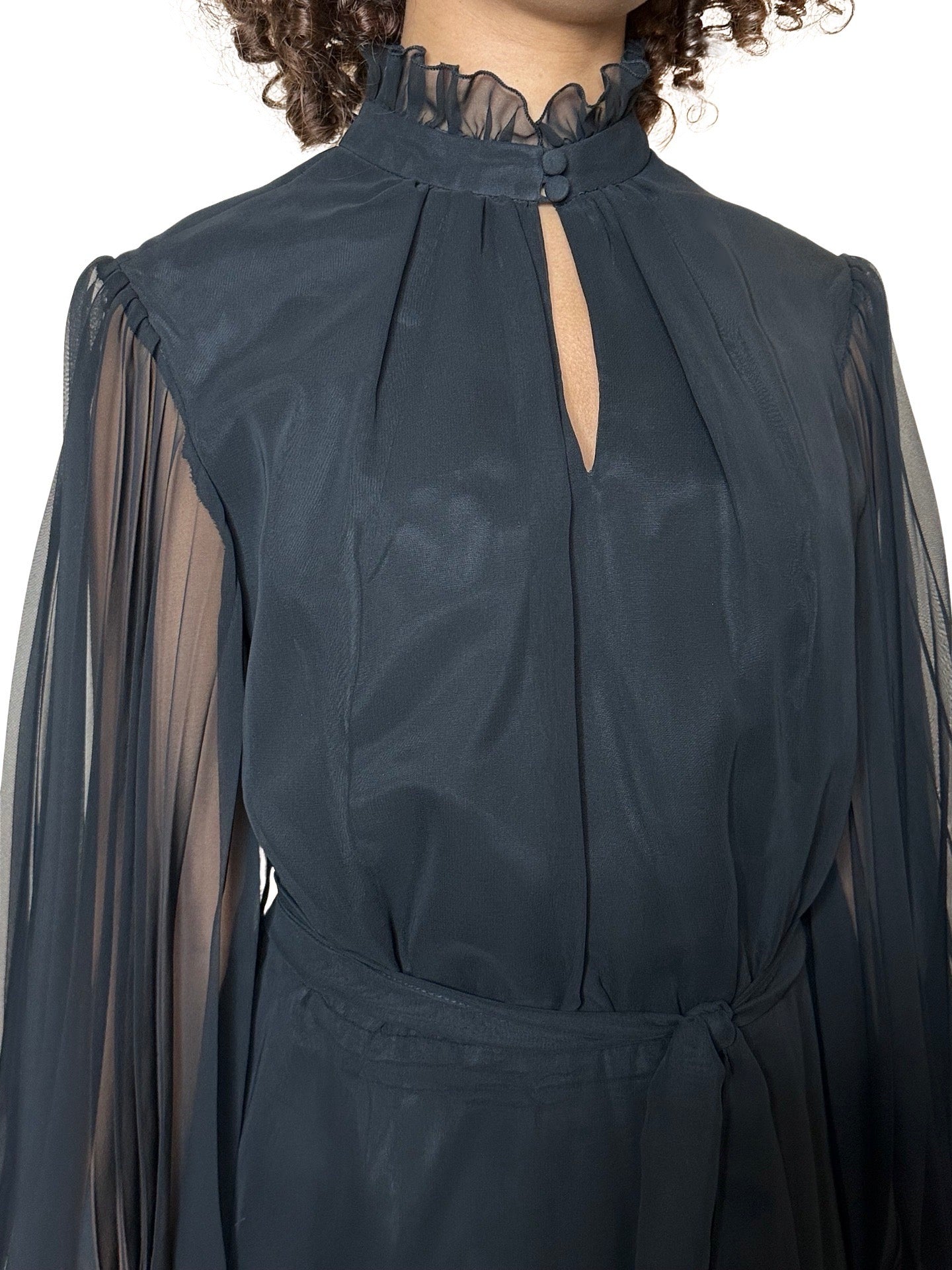Stunning Original 1970's Vintage Black Peekaboo Dress UK 12 - 14