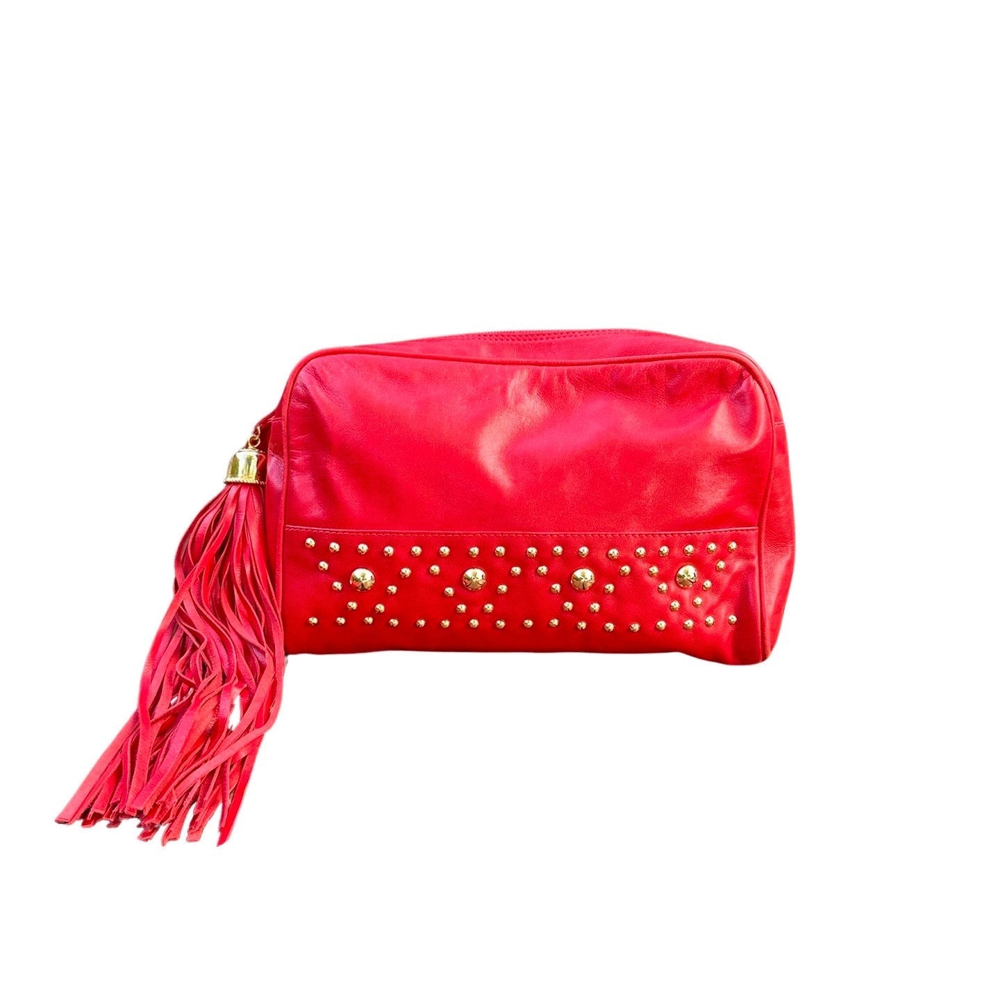 Original Preloved Saks Fifth Avenue - New York Soft Red Leather / Gold Studded Shoulder Bag