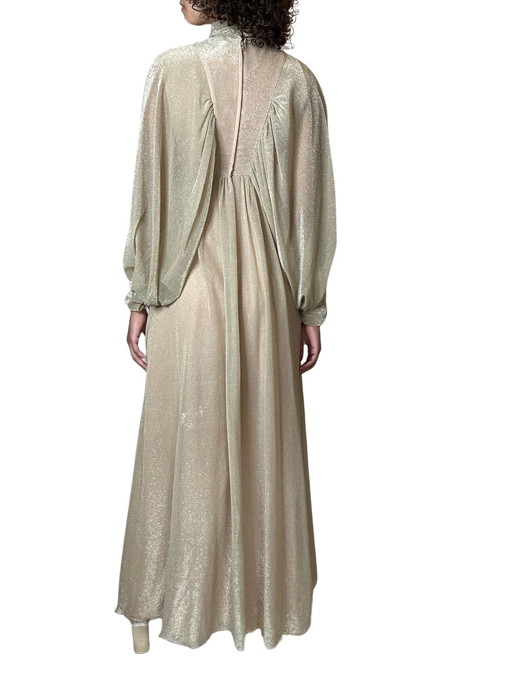 1970's Original Vintage Gold Goddess Maxi Dress UK 8 - 12