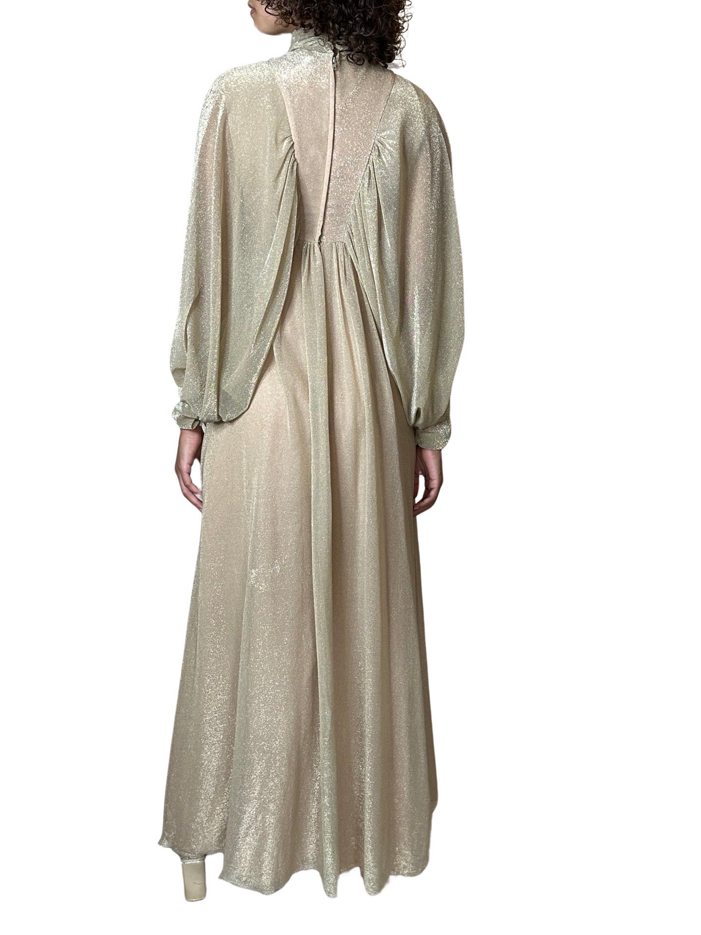 1970's Original Vintage Gold Goddess Maxi Dress UK 8 - 12