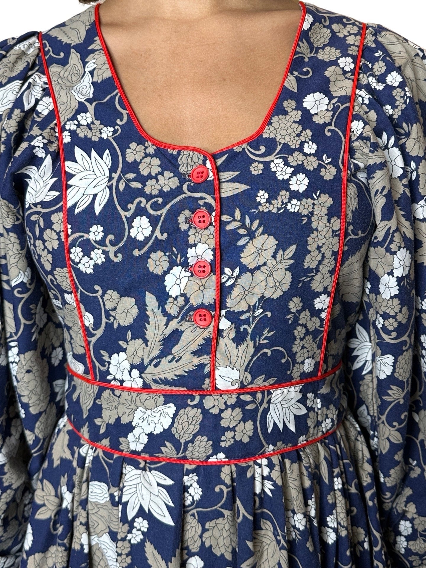 Rare & Original Vintage 1970's Navy Floral Dress UK 10 - 14