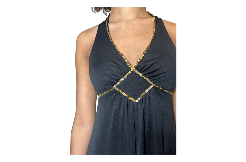 Original 1970's Vintage Black & Gold Sequin Dress by Mr Darren UK 8 - 12