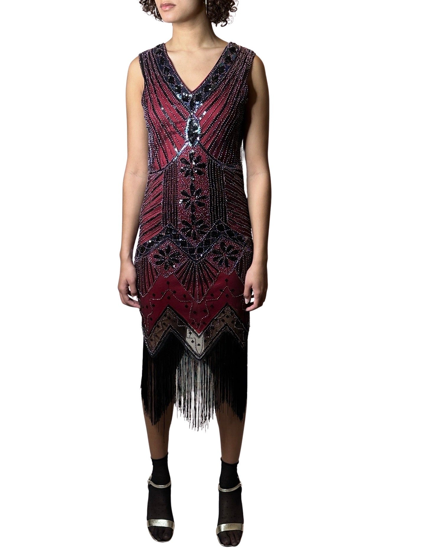 Original Vintage 1980's Black / Red Sequinned Dress UK 8 - 10