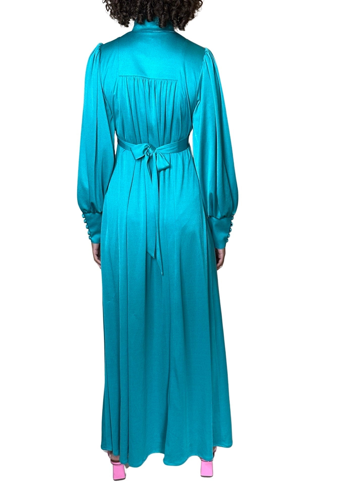 Stunning 1970's Vintage Turquoise Maxi Dress UK 8 - 12