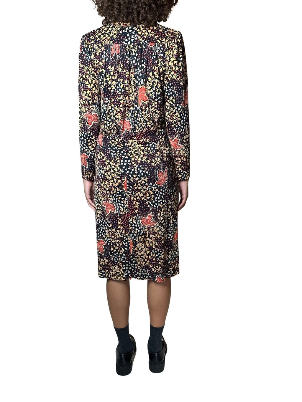 Gorgeous Virginie Autumnal Leaf Print 1970's Vintage Dress UK 8 - 12