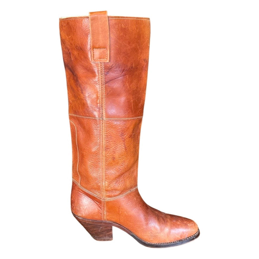 Original Vintage 1970's Brown Tan Leather Boots UK 9