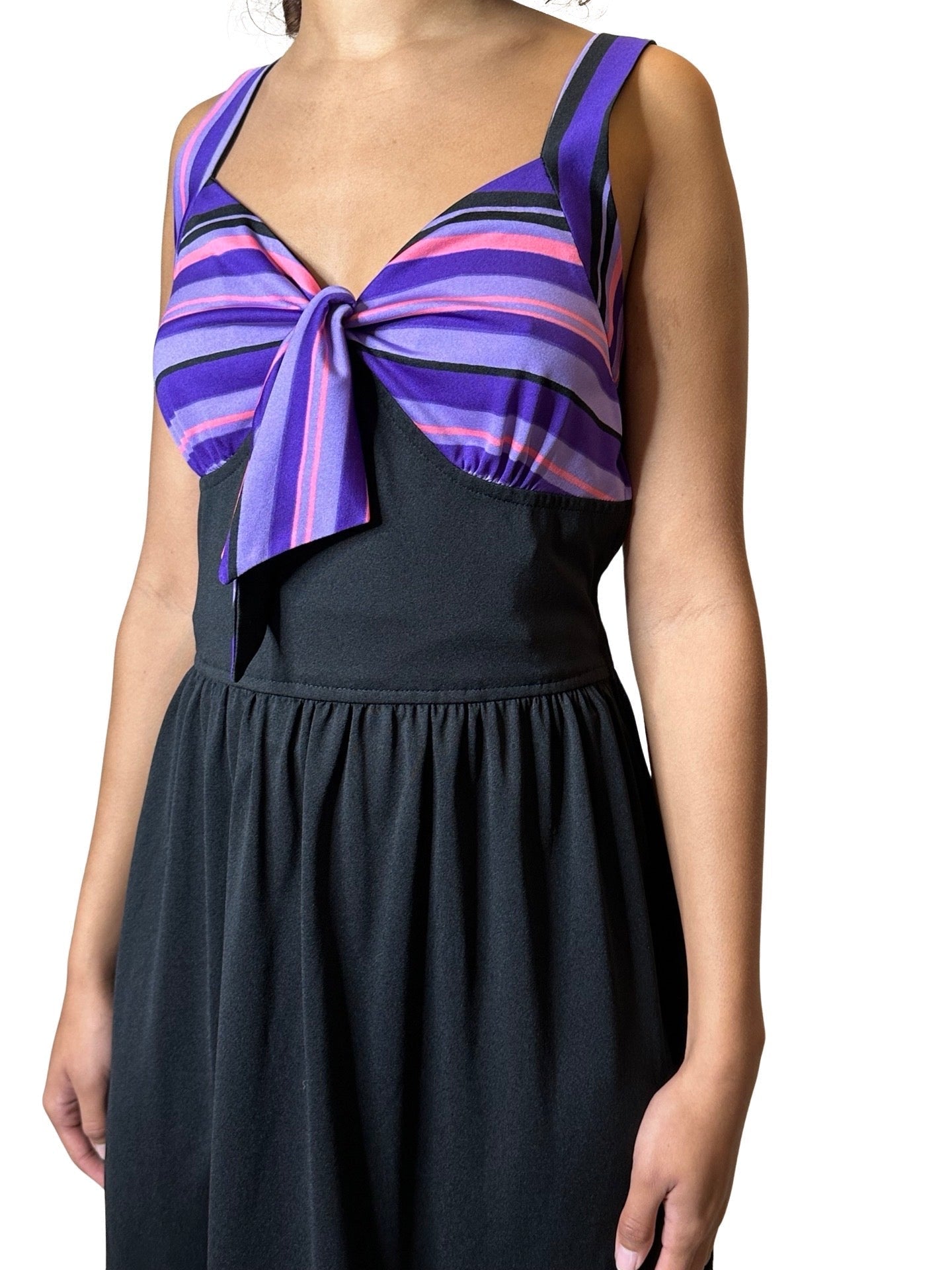 Original 1970's Vintage Black & Floral Print Maxi Dress UK 12 - 14