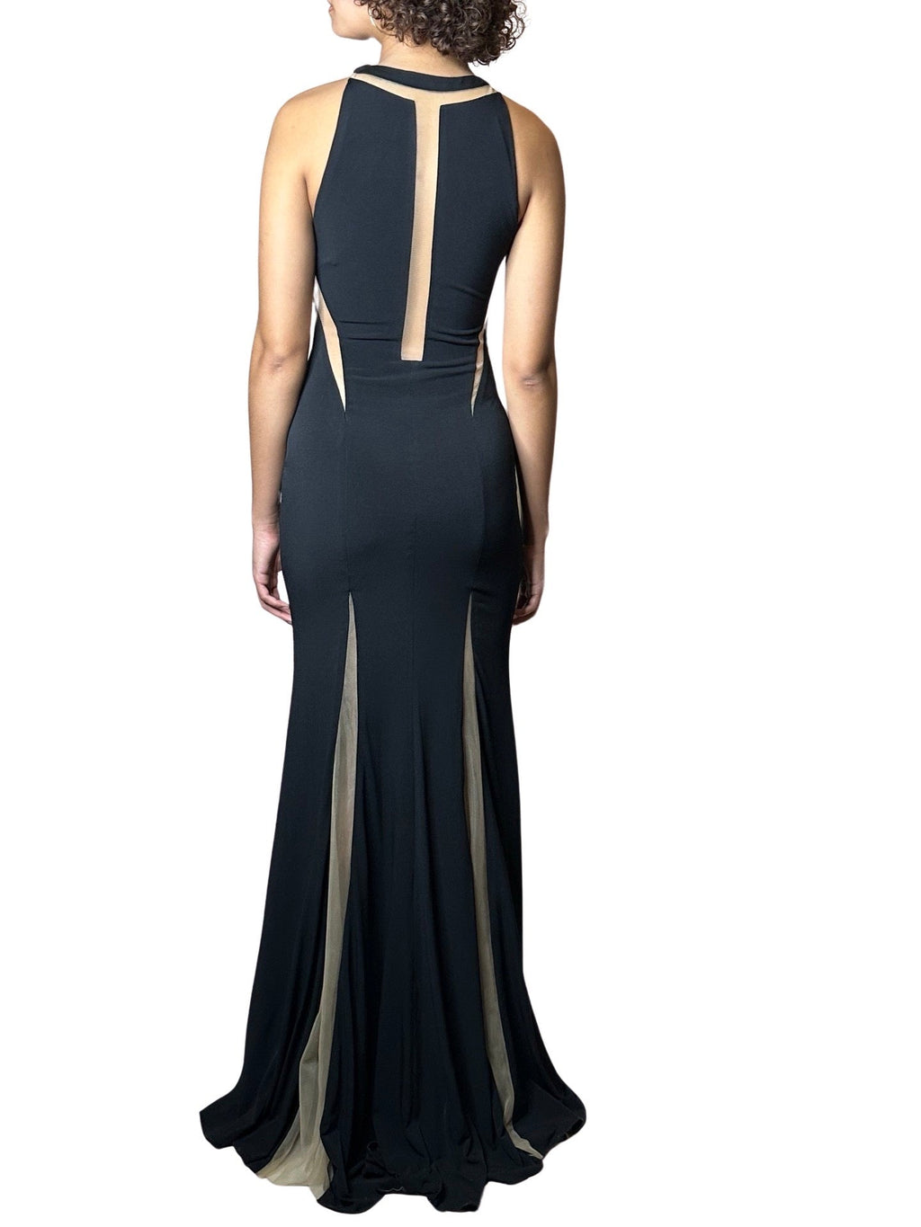 1970'S Vintage Black with Sheer Panelling Maxi Dress Uk 8 - 10