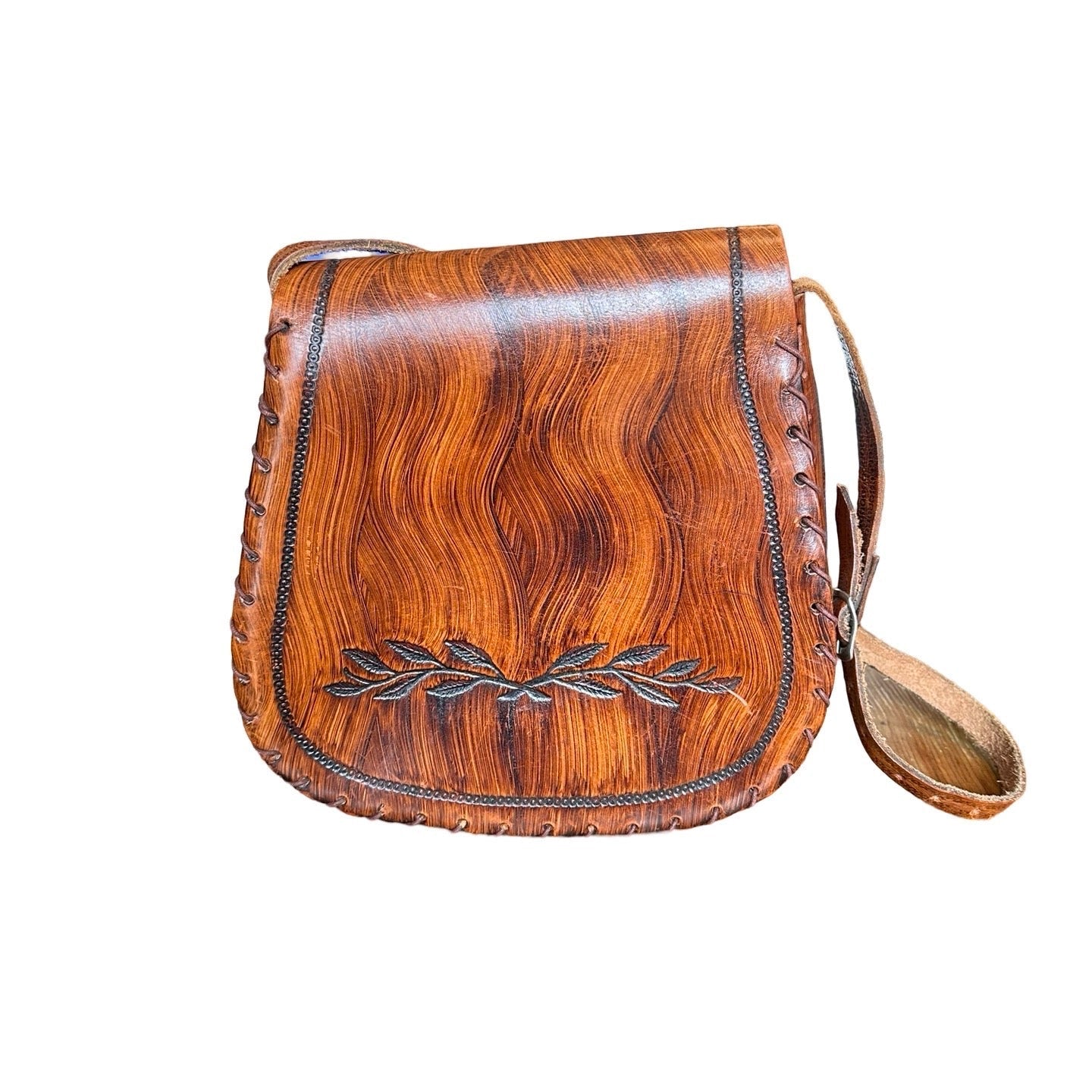 Original Vintage 1970's Brown Tooled Leather Bag