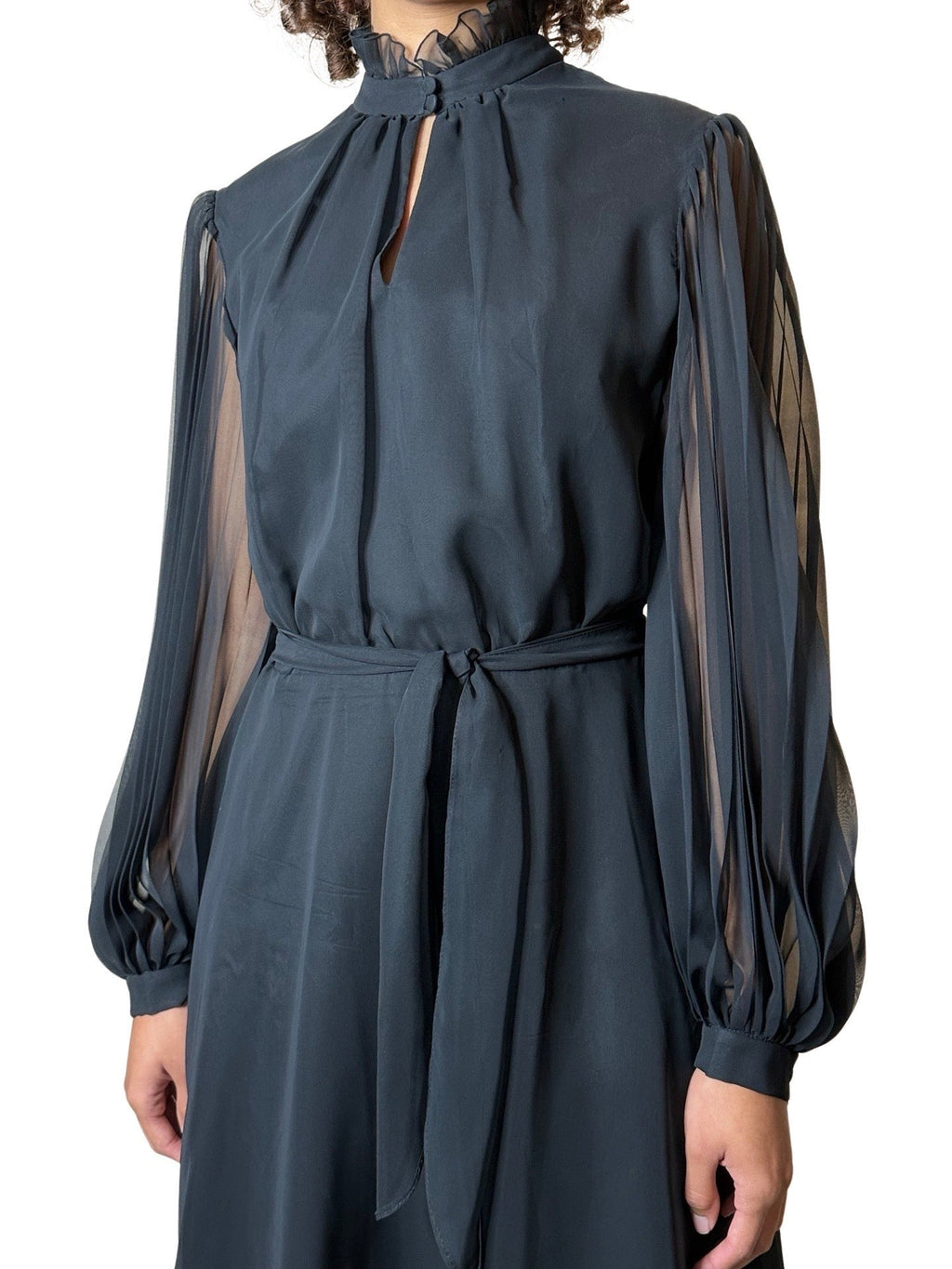 Stunning Original 1970's Vintage Black Peekaboo Dress UK 12 - 14