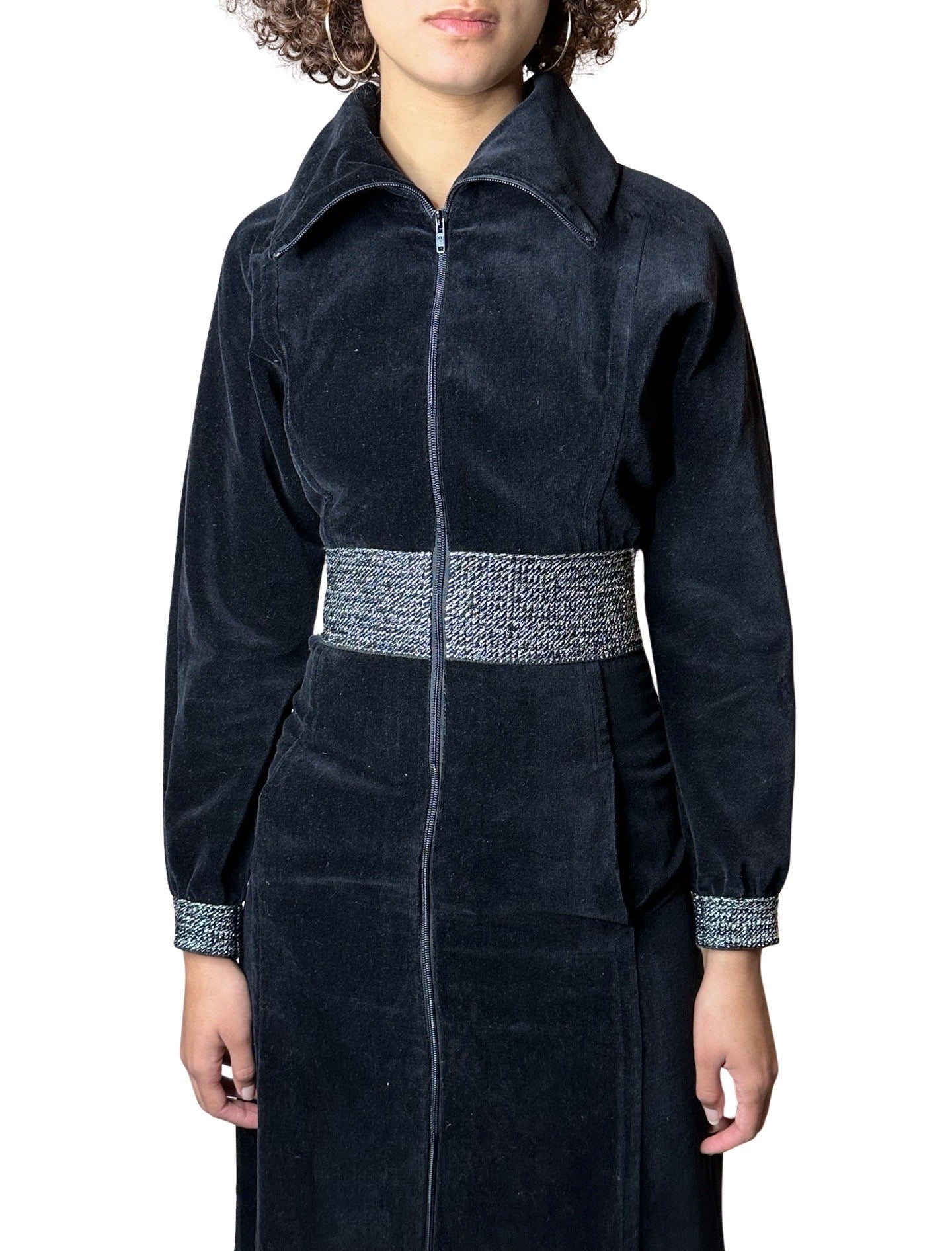 Original Vintage 1970's Pierre Cardin Black Velvet Maxi Dress UK 10 - 12