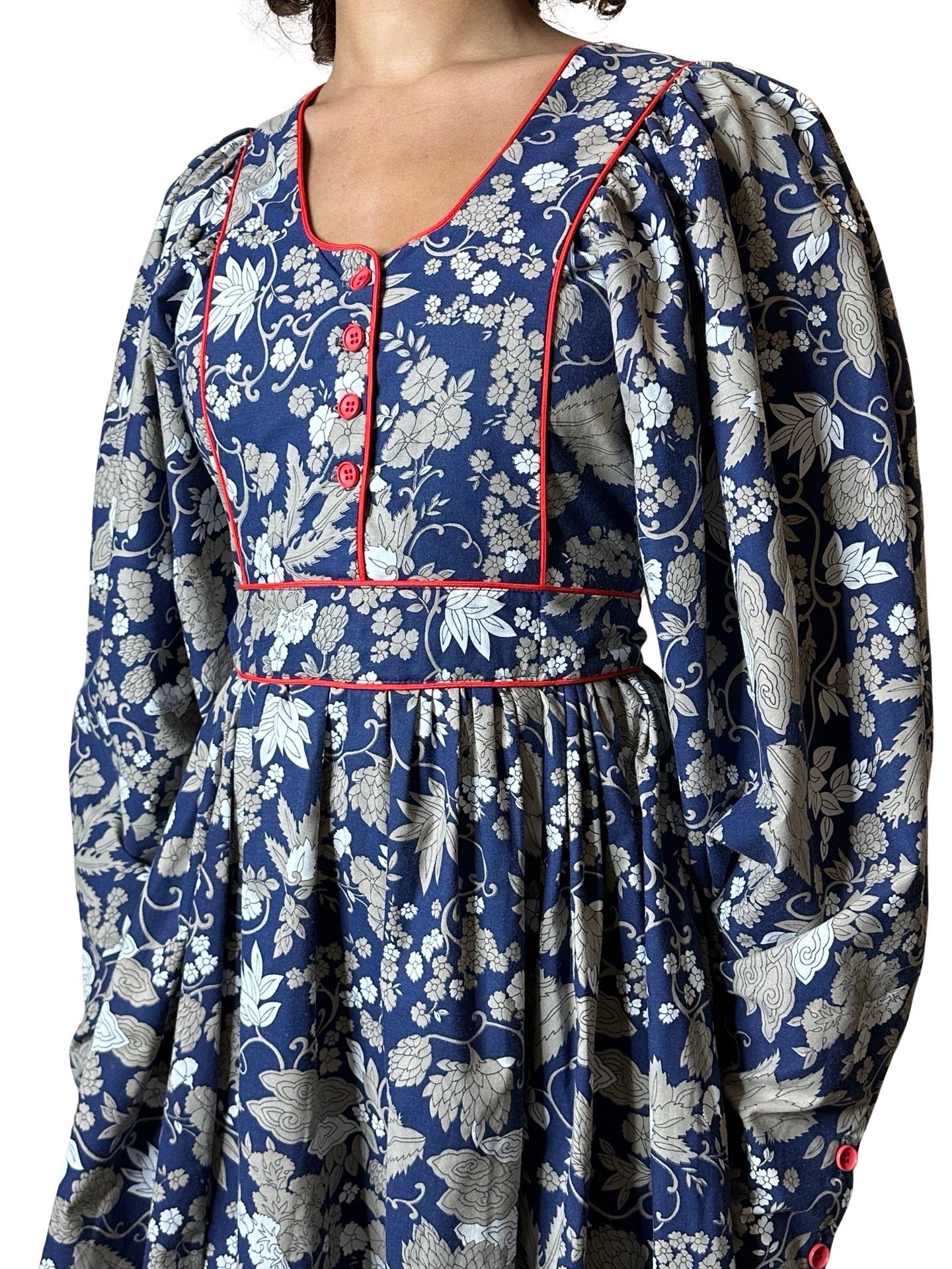 Rare & Original Vintage 1970's Navy Floral Dress UK 10 - 14