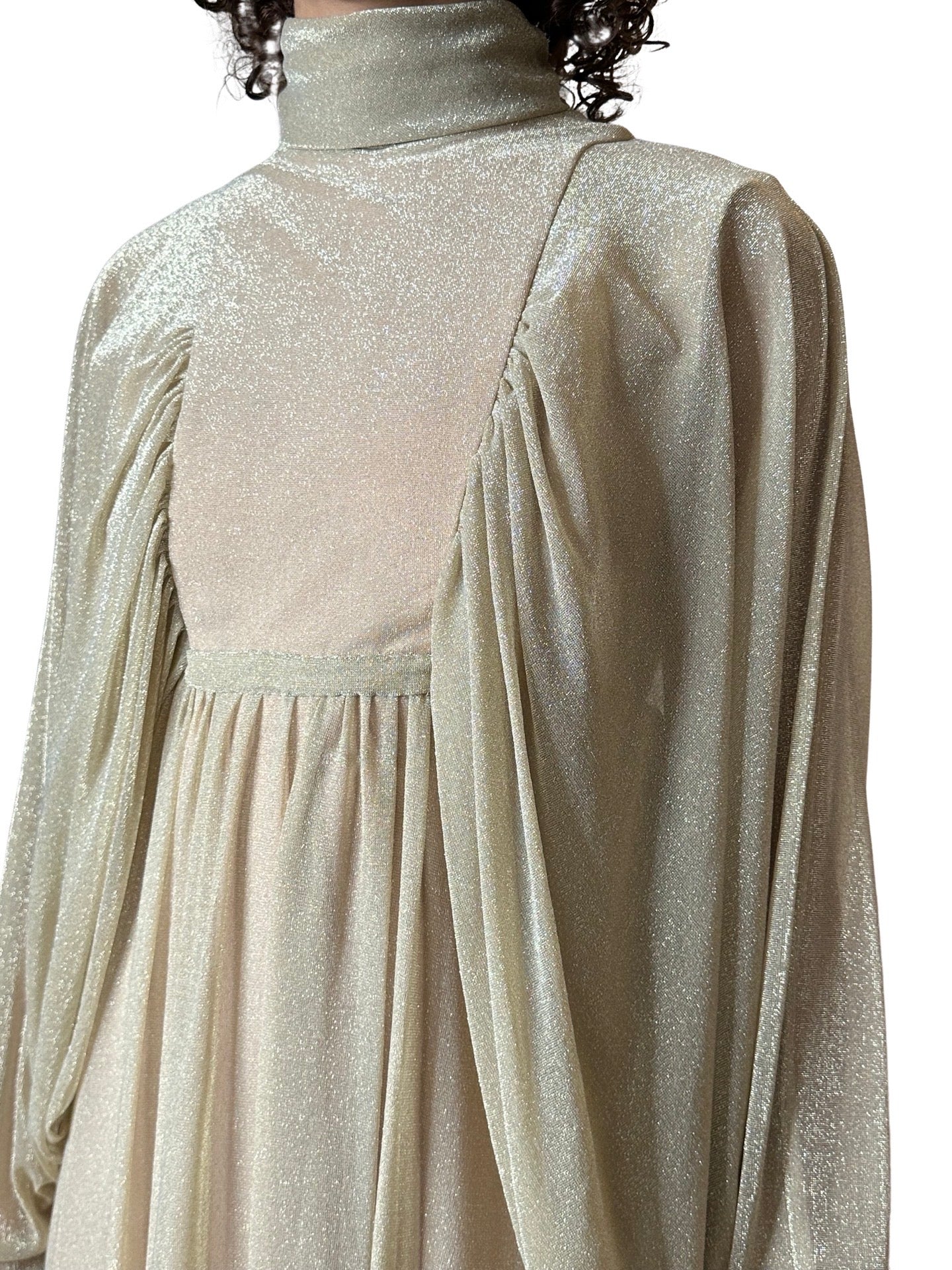 1970's Original Vintage Gold Goddess Maxi Dress UK 8 - 12