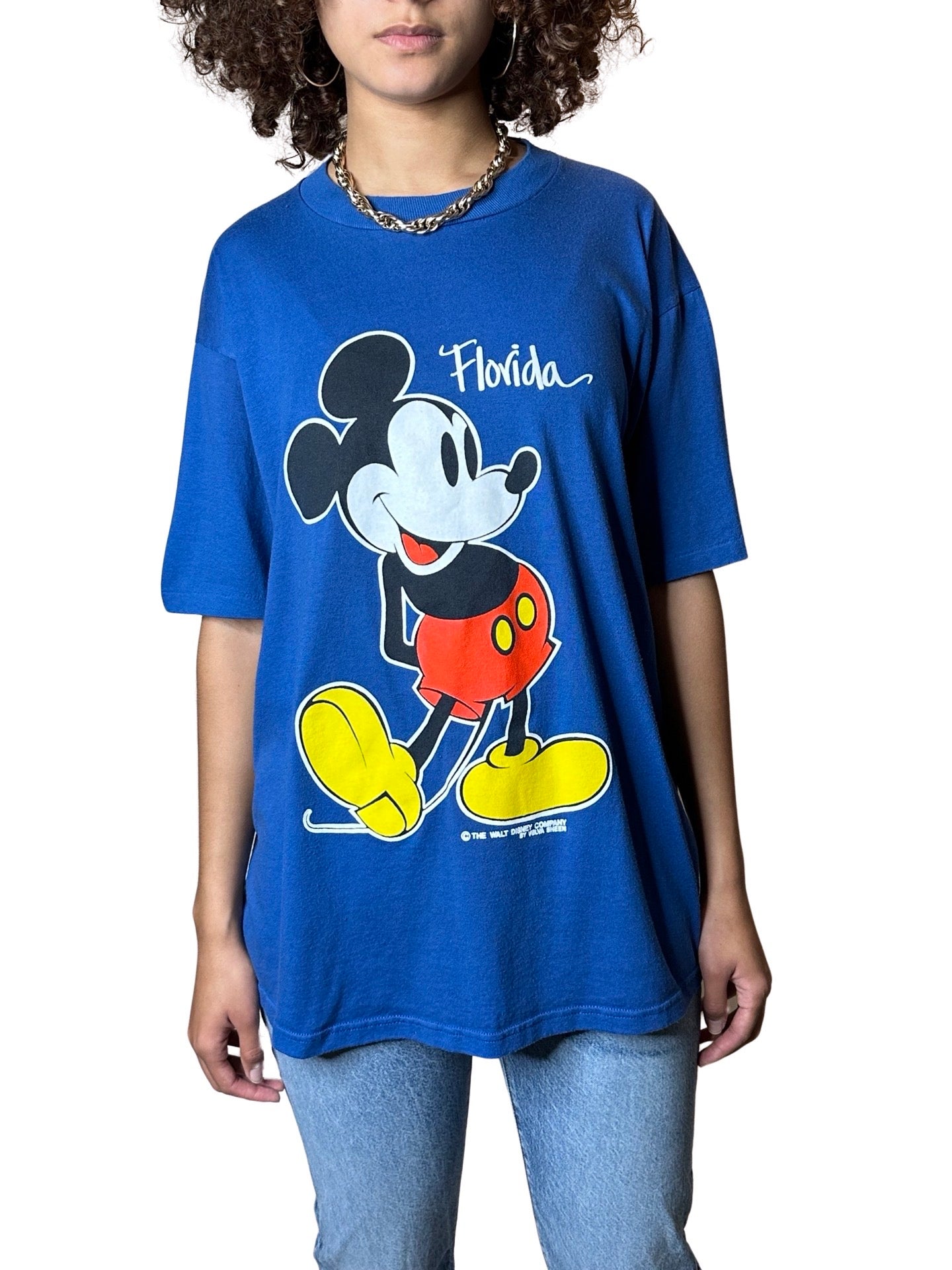 Original 1980's Vintage Disney Mickey Mouse Blue T Shirt UK 8 - 14