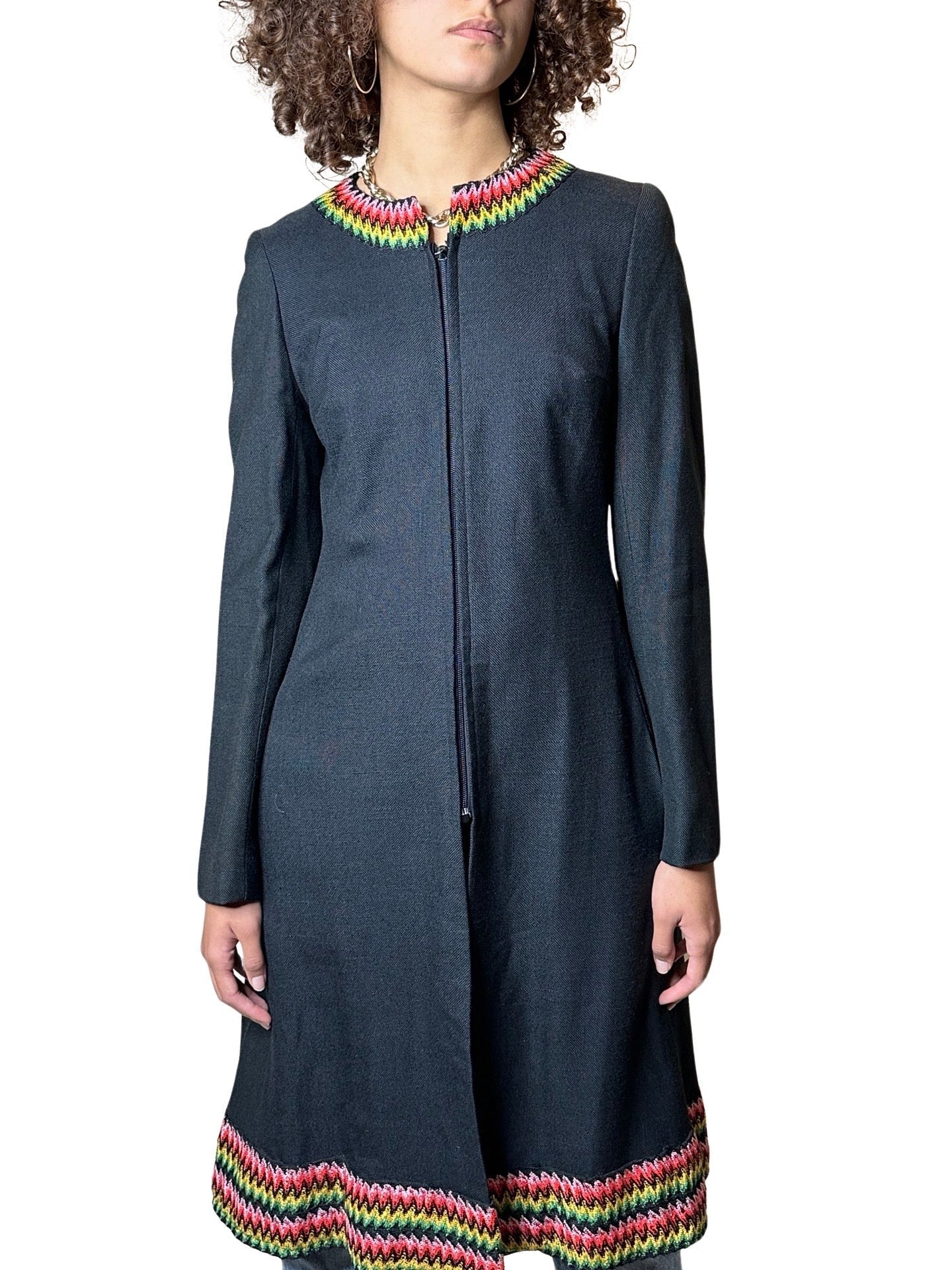 Original Vintage 1970's Black Boho / Hippie Wool Coat UK 8 - 12