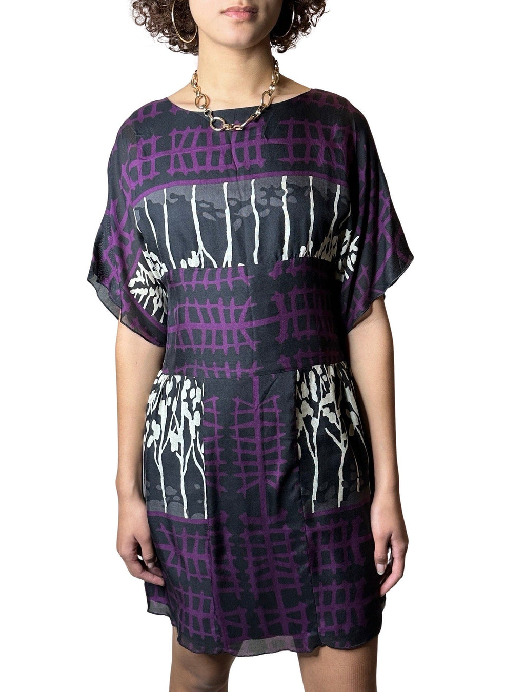 Original 1990's Vintage Purple / Black Dress UK 12 - 14