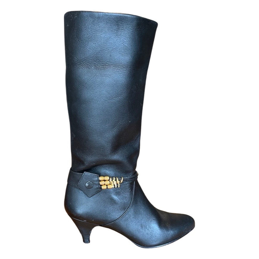 Original Vintage 1980's Black Leather Boots UK 5.5