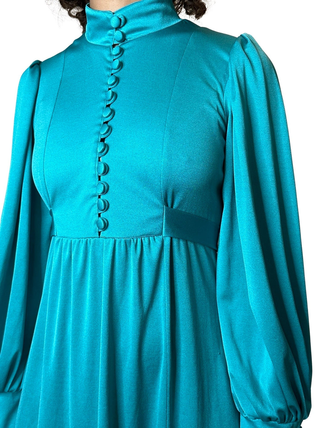 Stunning 1970's Vintage Turquoise Maxi Dress UK 8 - 12