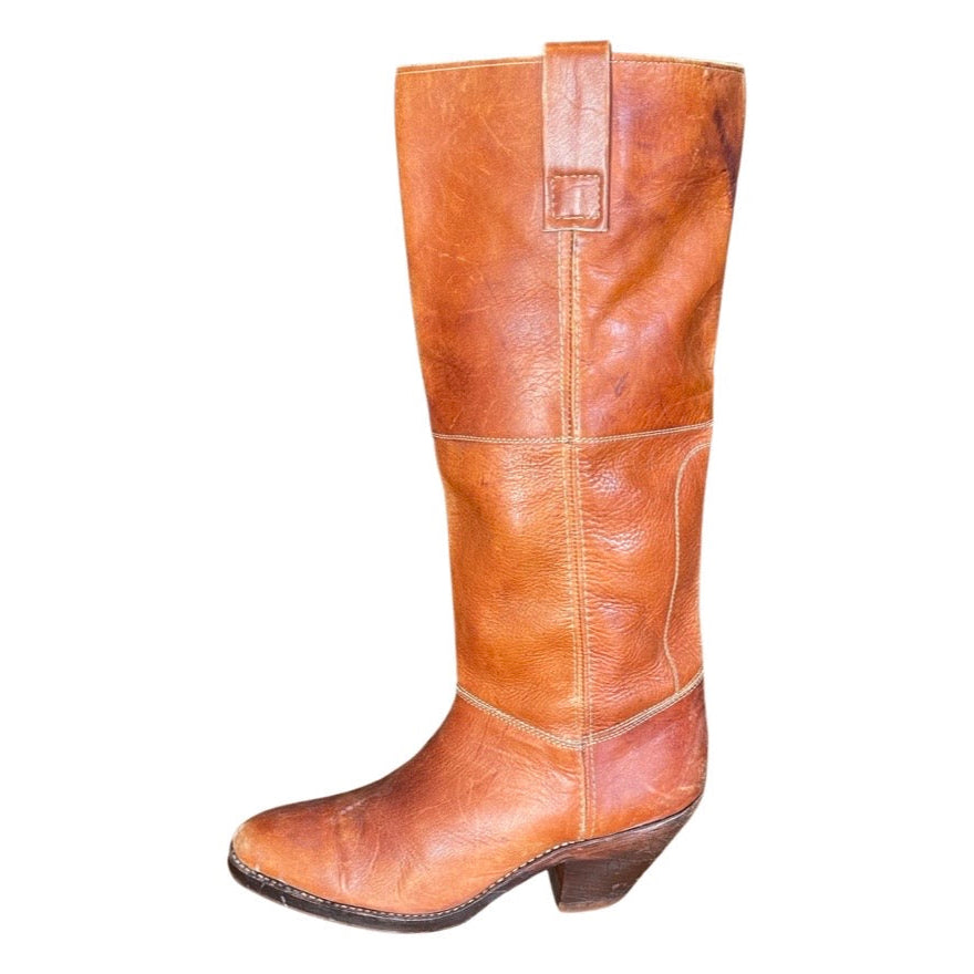 Original Vintage 1970's Brown Tan Leather Boots UK 9