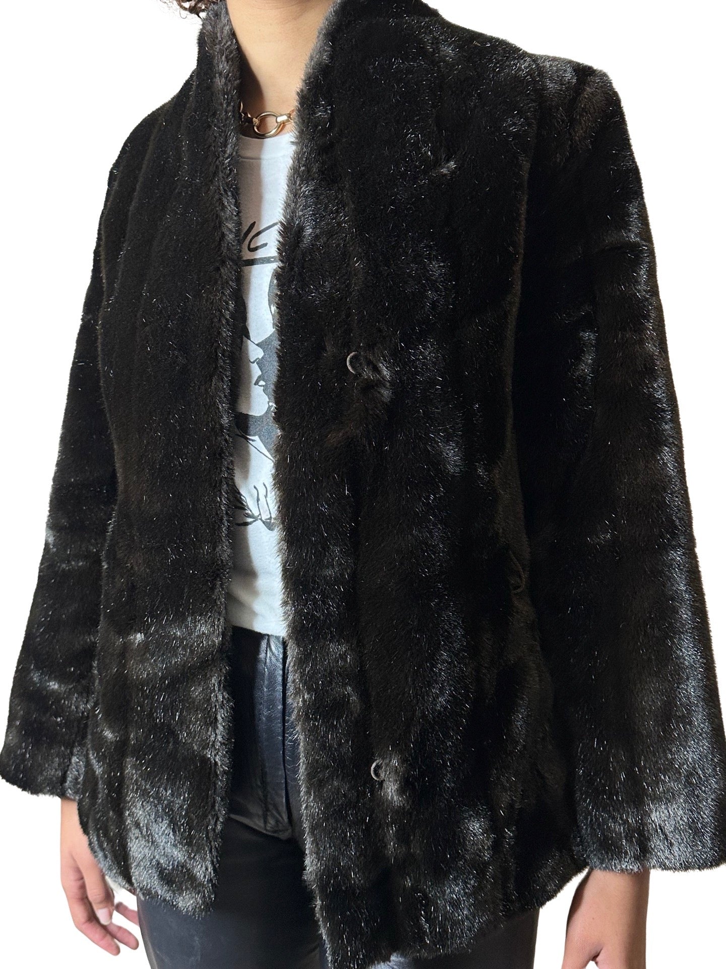 Original Vintage 1970's Dark Brown Faux Fur Coat UK 8 - 12