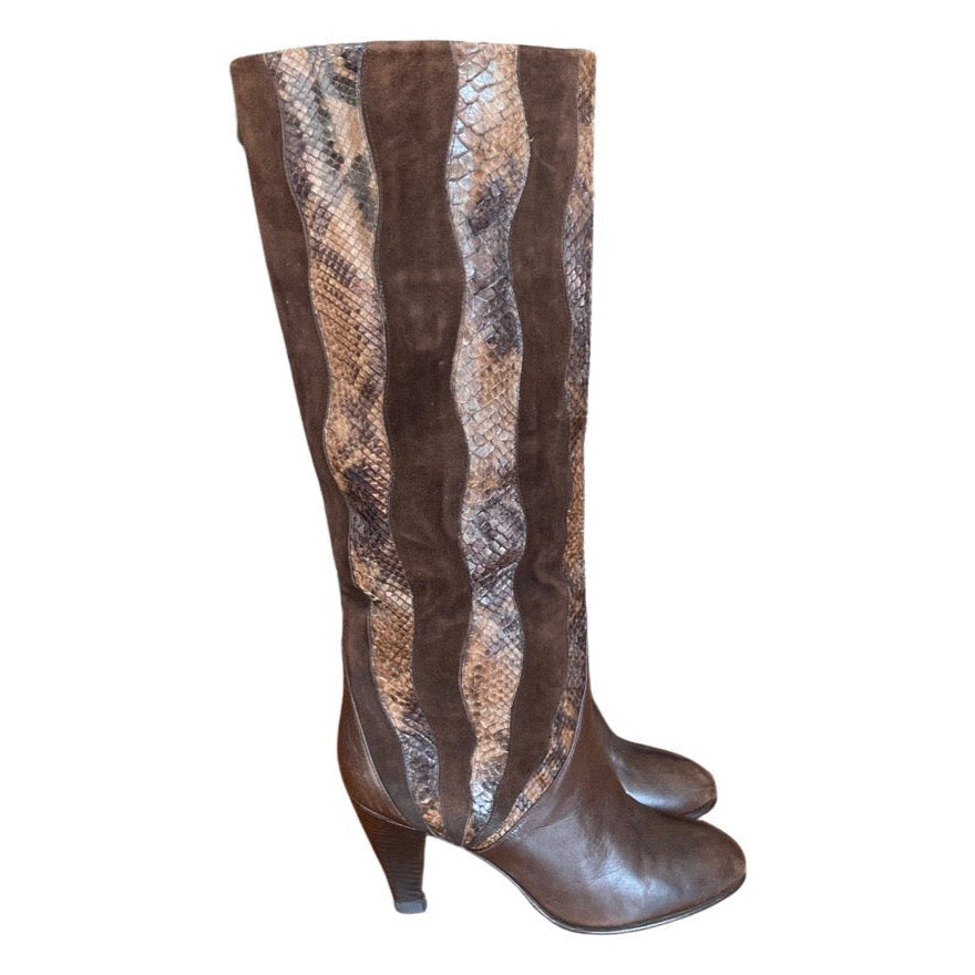 Incredible Vintage 1990's Leather, Suede & Snakeskin Brown Boots UK 4.5