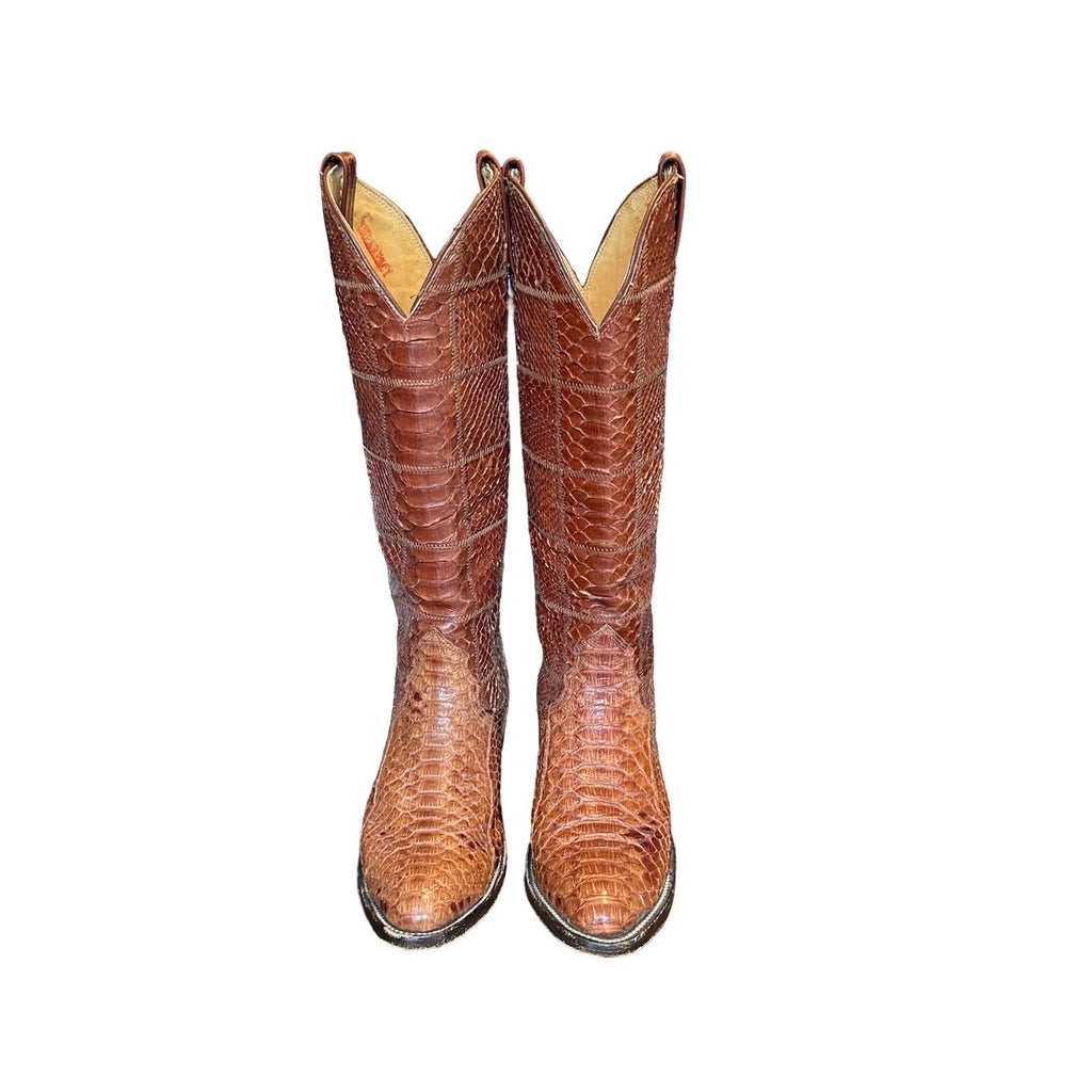 Original Vintage 1970's Brown Snakeskin Cowboy Boots UK 4.5