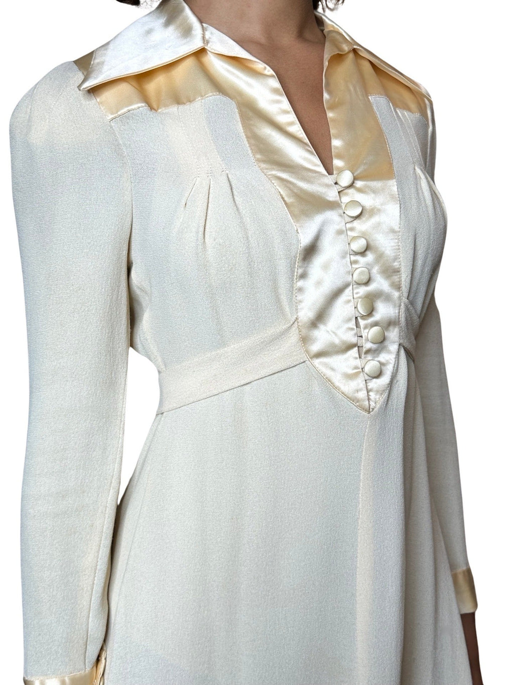 1970'S Gorgeous Vintage Cream Moss Crepe Wedding Dress Uk 8 - 12
