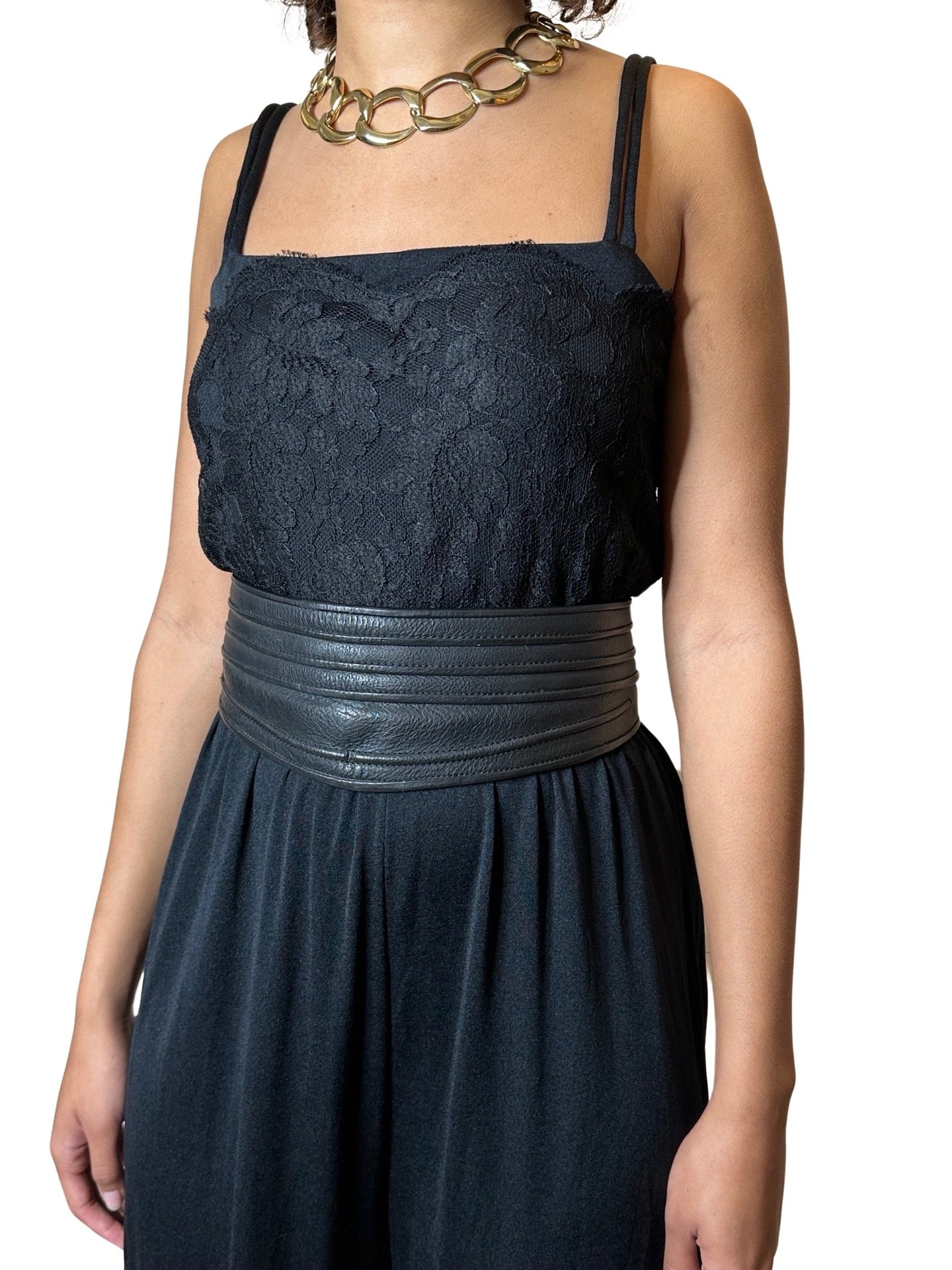 Original 1980's Vintage Jumpsuit In Black With Lace Detailing UK 12 - 14