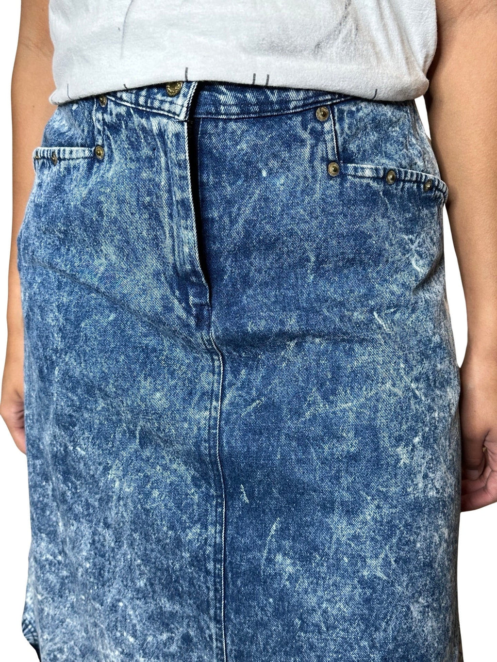 Original 1980's Vintage Acid Wash Denim Skirt UK 10 - 12