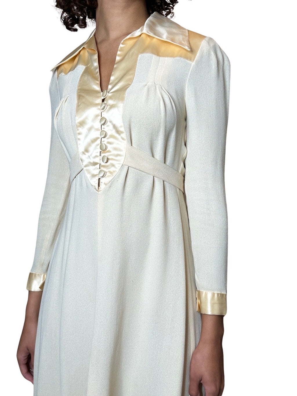 1970'S Gorgeous Vintage Cream Moss Crepe Wedding Dress Uk 8 - 12