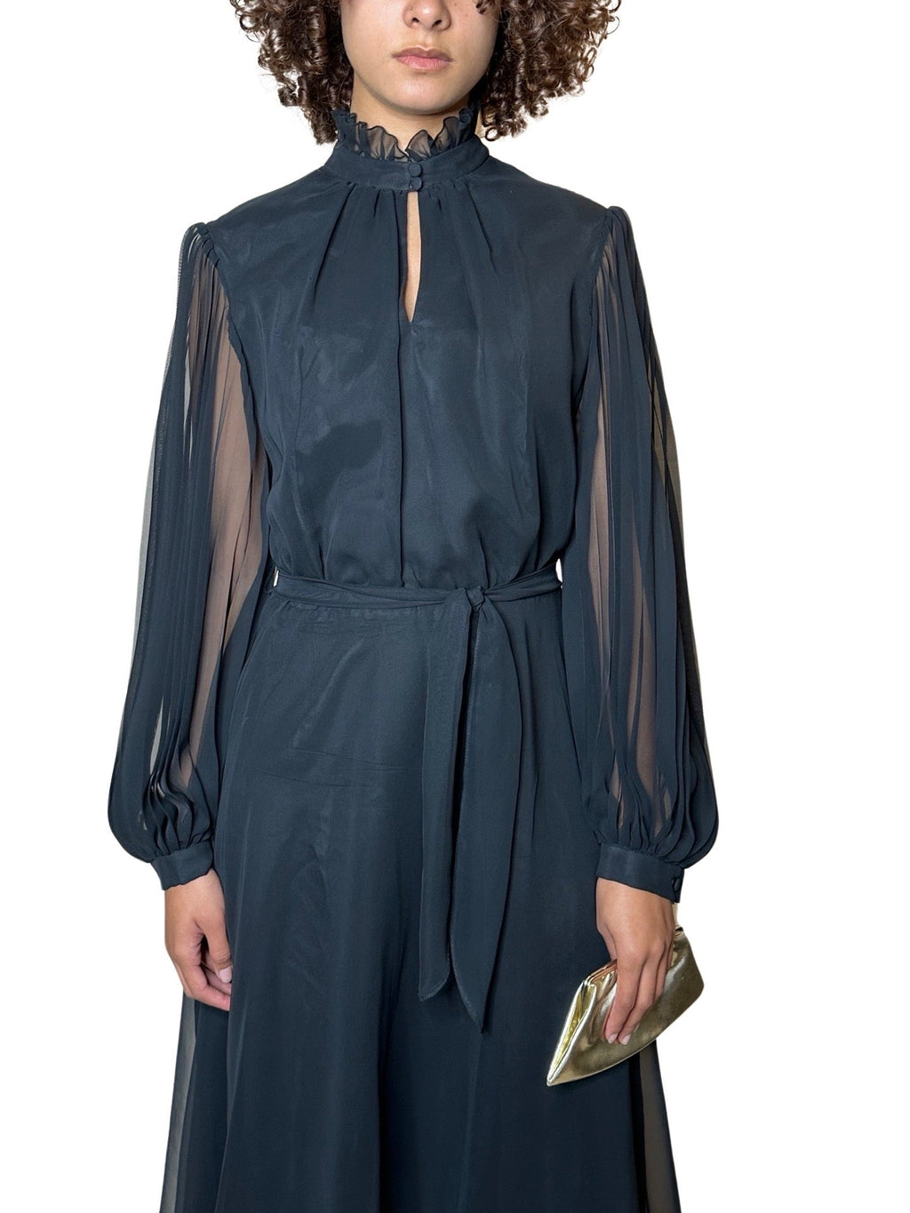 Stunning Original 1970's Vintage Black Peekaboo Dress UK 12 - 14