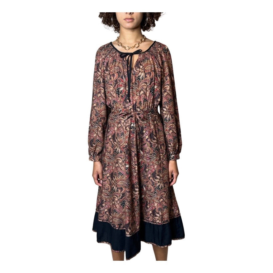 Original 1970's Vintage Paisley Print Dress UK 8 - 12