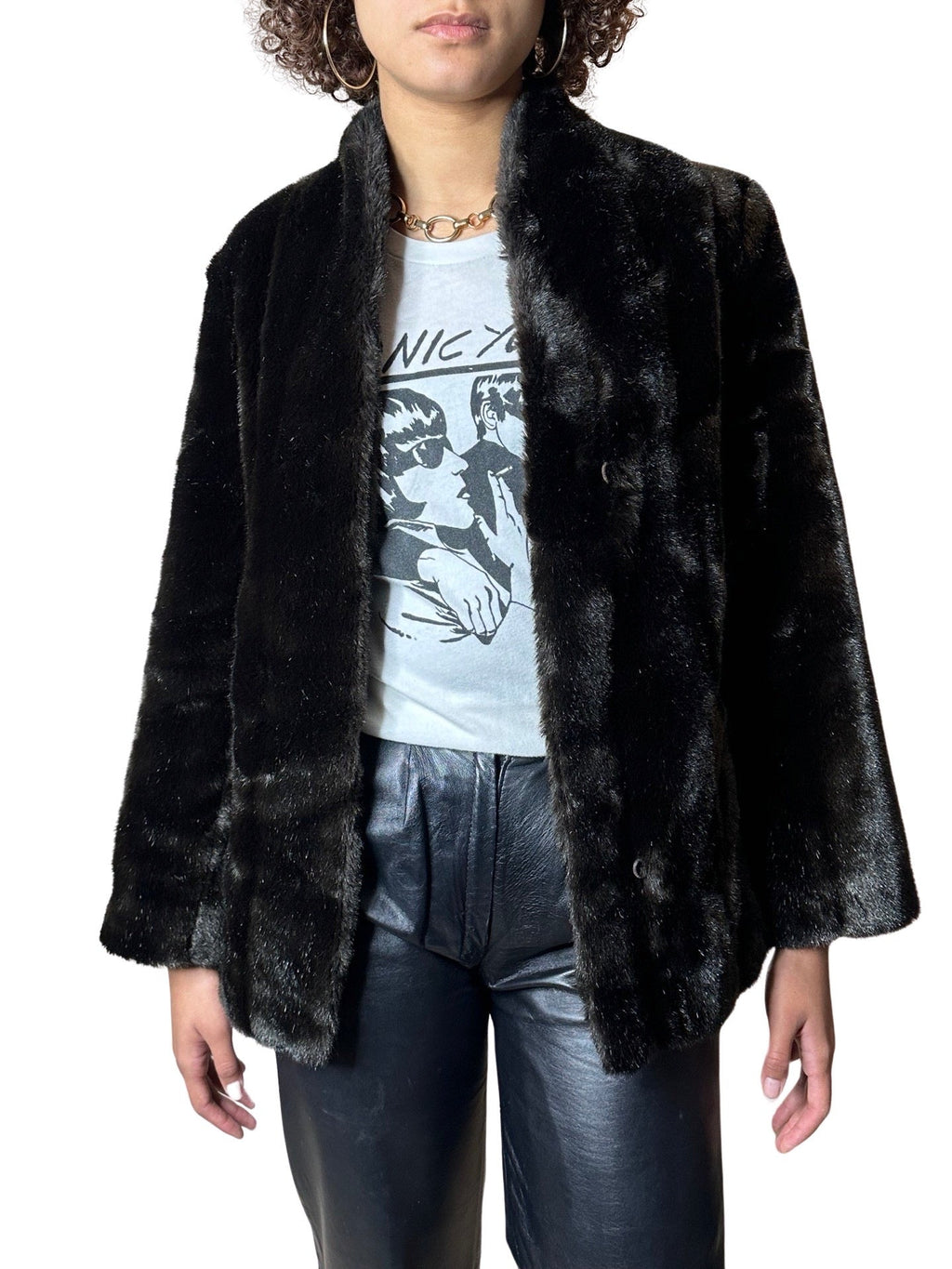 Original Vintage 1970's Dark Brown Faux Fur Coat UK 8 - 12