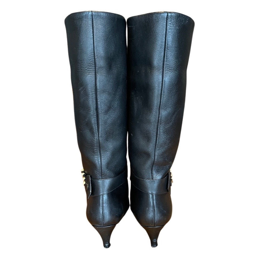 Original Vintage 1980's Black Leather Boots UK 5.5