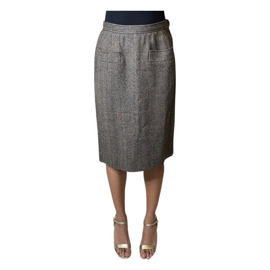 ORIGINAL VINTAGE SAINT LAURENT TWEED WOOL SKIRT UK 10 - 12