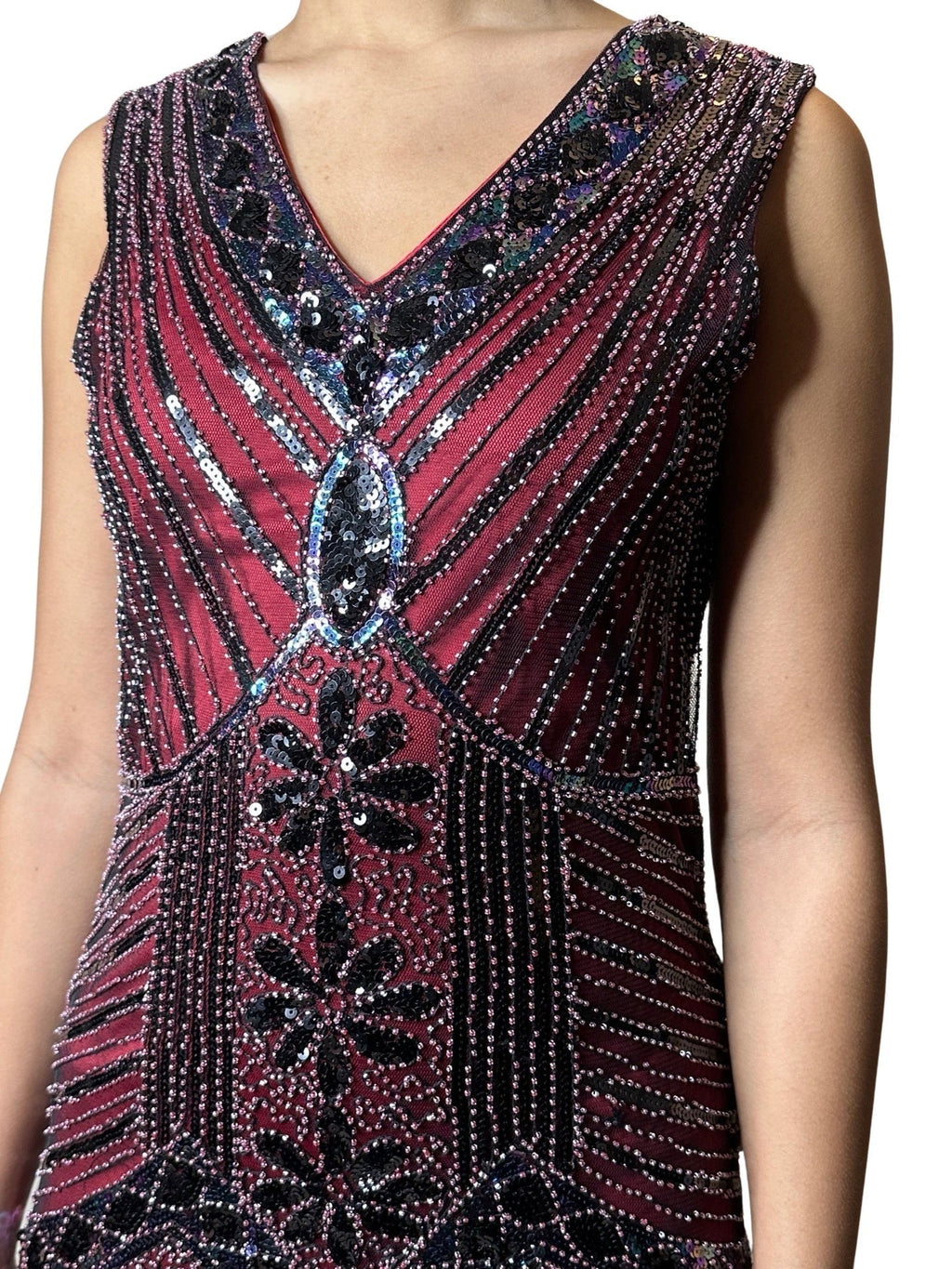 Original Vintage 1980's Black / Red Sequinned Dress UK 8 - 10