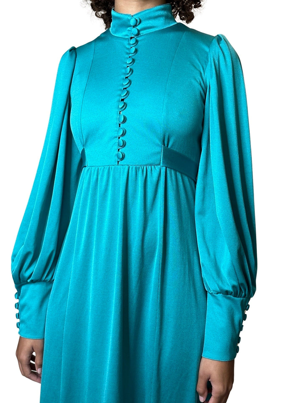 Stunning 1970's Vintage Turquoise Maxi Dress UK 8 - 12