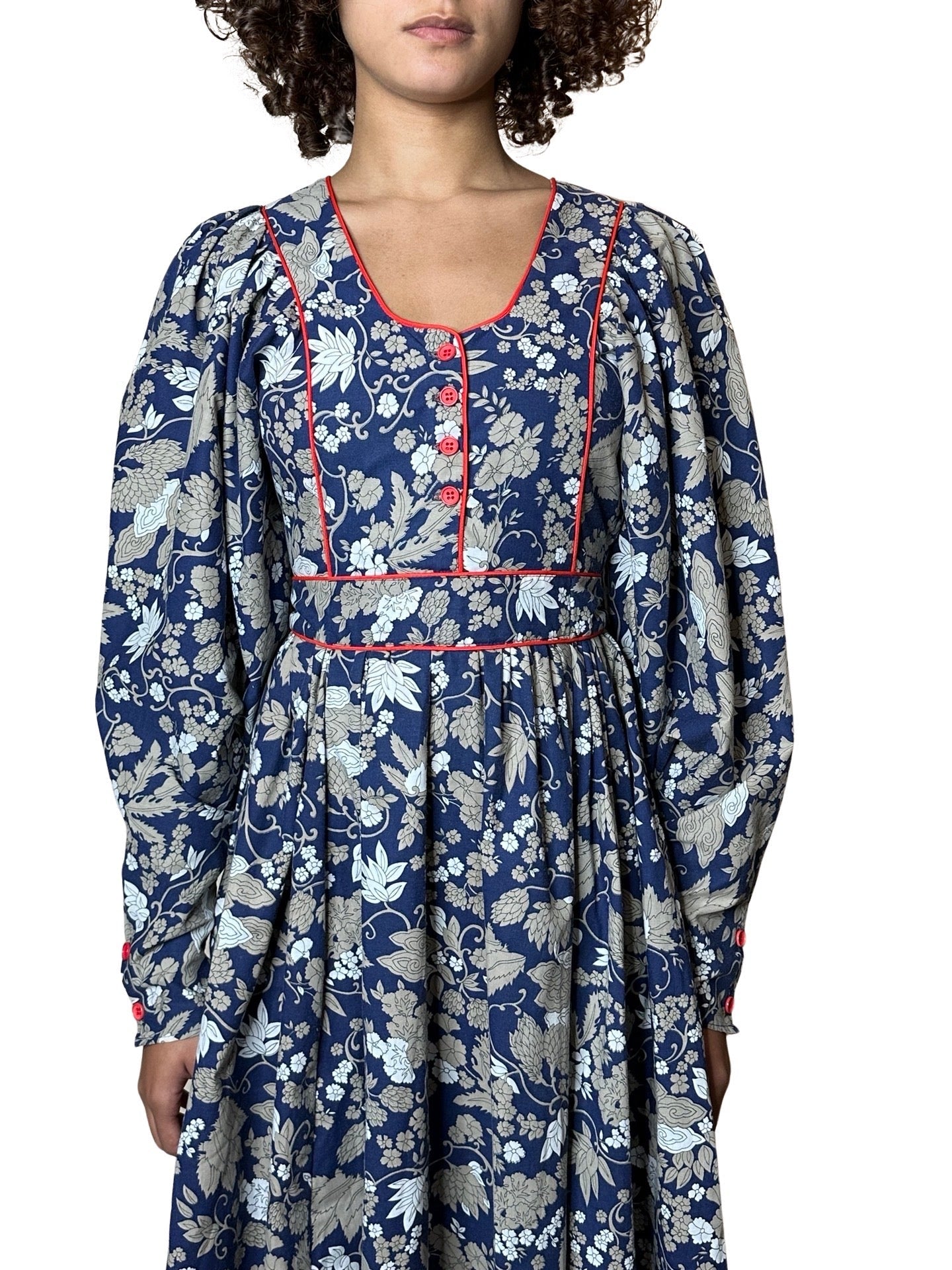 Rare & Original Vintage 1970's Navy Floral Dress UK 10 - 14