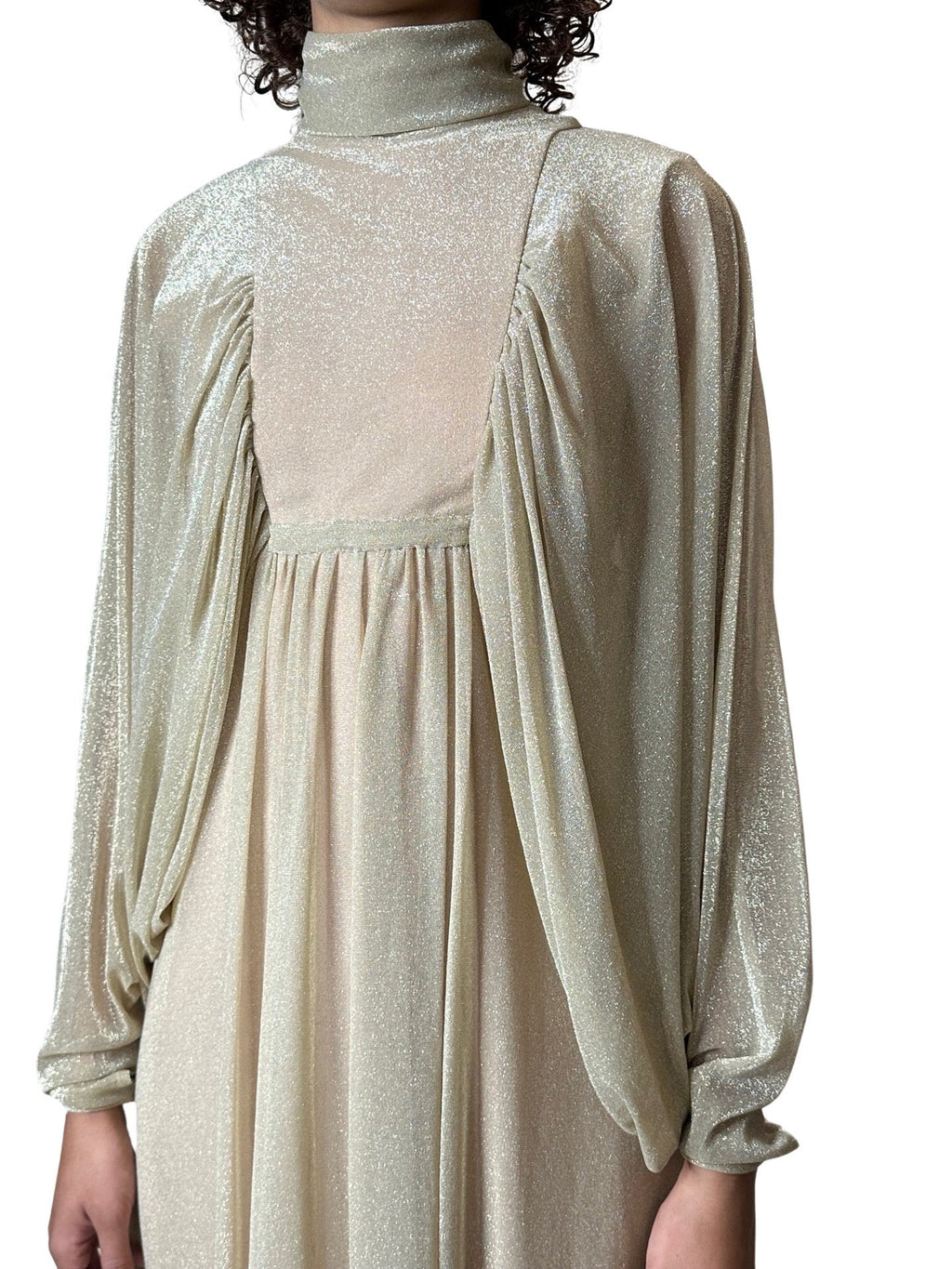 1970's Original Vintage Gold Goddess Maxi Dress UK 8 - 12