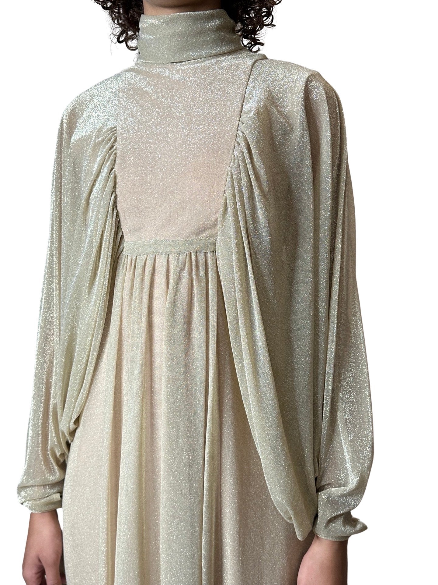 1970's Original Vintage Gold Goddess Maxi Dress UK 8 - 12